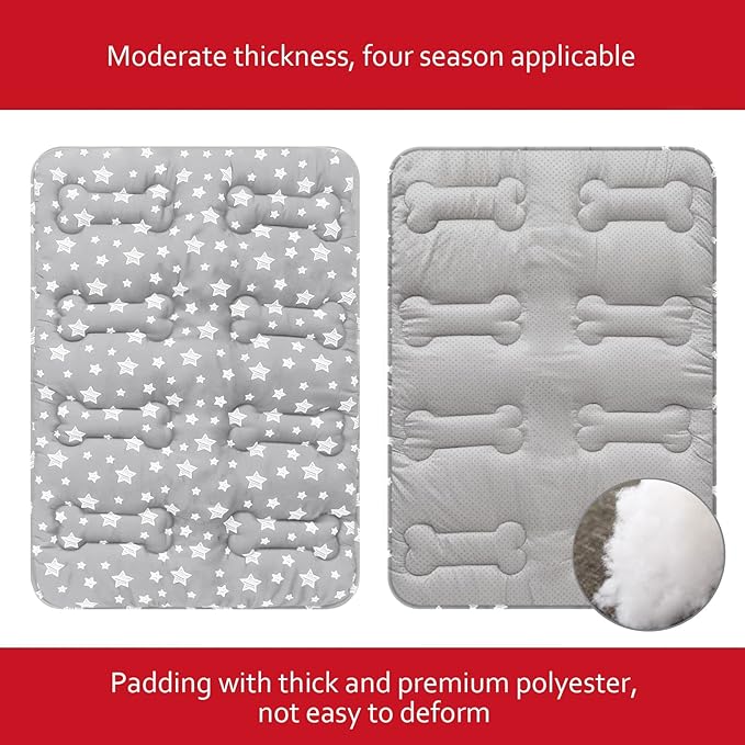 Dog Crate Mat (36" X 23") 2 Pack, Soft Dog Bed Mat with Cute Stars, Personalized Crate Pad, Anti-Slip Bottom, Machine Washable Kennel Pad, Grey