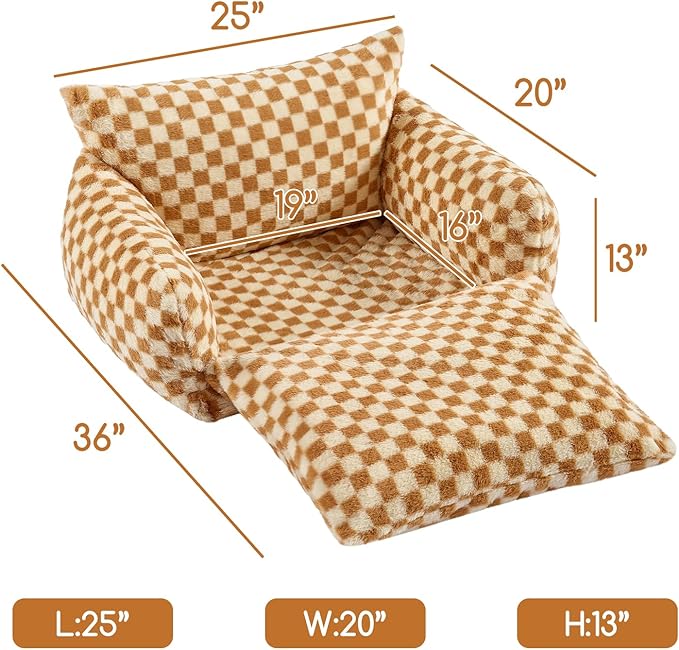 Hollypet Cat Bed Fluffy Plush Multifunctional Double-Layer Machine Washable Soft Warming Kitty Pet Couch Orthopedic Nest Beds for Small Cats Kitten and Dogs up to 13lbs, Brown ＆ Yellow(25x20x13in)