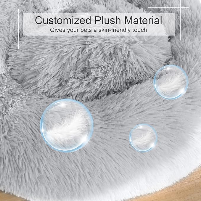 DogBaby Dog Bed, Anti-Anxiety Donut Cuddler Warming Cozy Soft Round Bed, Fluffy Calming Dog Beds for Small Dogs Cats, Washable Pet Bed