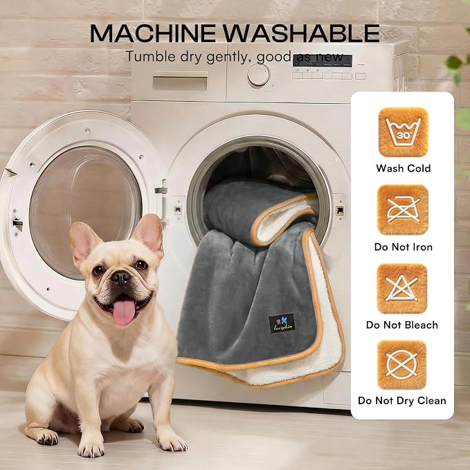 Luciphia Waterproof Blanket for Dog Washable Reversible Sherpa Fleece Throw Blanket for Bed Couch Soft Liquid Pee Proof Furniture Cover Protector for Small Medium Large Pet Cat Grey 40" x 28"