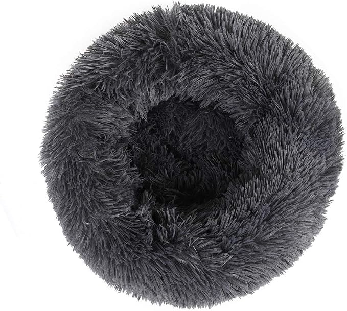 otoez Round Donut Dog Bed for Small Dogs, Washable Cat Calming Bed Cuddler Anti Anxiety Fluffy Plush Dog Cat Bed with Non-Slip Waterproof Bottom (23.6", Dark Grey)