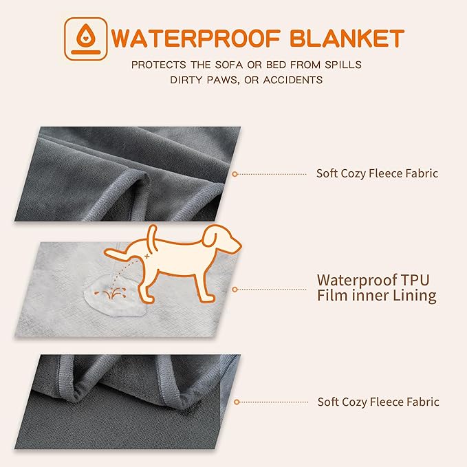 Waterproof Dog Blankets, 30"x40" Cat Blanket for Indoor Cats, Soft Fluffy Sofa Car Bed Protector, Reversible Leakproof Flannel Puppy Blanket for Small Medium Dogs(Dark Grey)