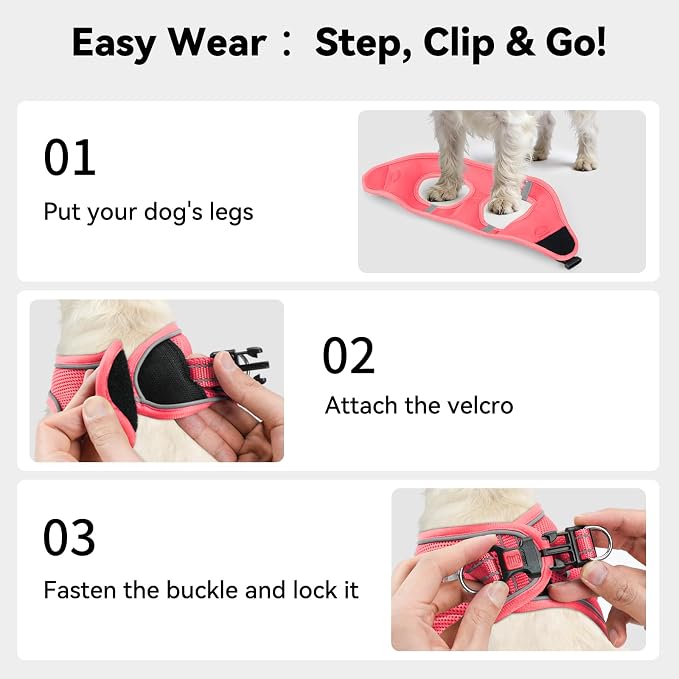 Joytale Small Dog Harness, Breathable Mesh Step-in Vest, Reflective Soft Padded Harnesses Small Sized Dog for Walking, Pink, S