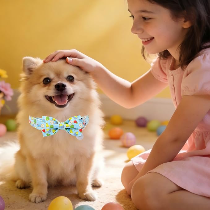 Easter Dog Collar with Bow Tie, Cotton Bunny Bowtie for Large Girl Boy Dog, Cute Rabbit Pet Collar with Metal Buckle, Gift, L