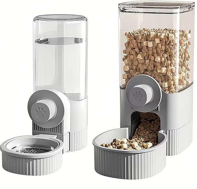 Hanging Automatic Food Water Dispenser,Rabbit Feeder Guinea Pig Water Bottle Food Feeder for Ferret Guinea Pig Rabbit Bunny Cage Accessories (Grey, 520ml+1200ml)