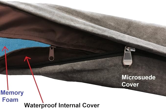 Dogbed4less Orthopedic Dog Bed with Memory Foam for Medium Large Pet, Waterproof Liner, Washable Microsuede Gray Cover, 41X27X4 Inch (Fit 42X28 Crate)
