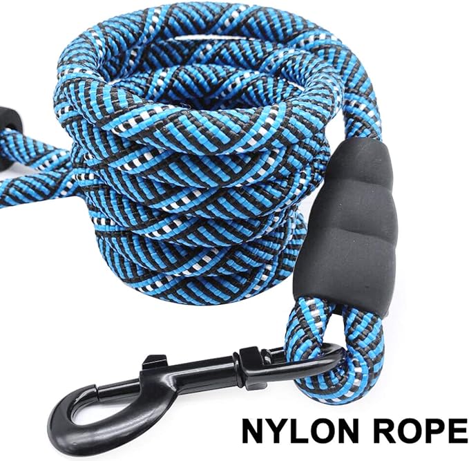 MayPaw Heavy Duty Rope Dog Leash, 3/6/8/10/12/15/20/30 FT Long Dog Lead Nylon Pet Leash, Soft Padded Handle Thick Lead Training Leashes for Large Medium Dogs (15ft * 1/2", Blue Black)