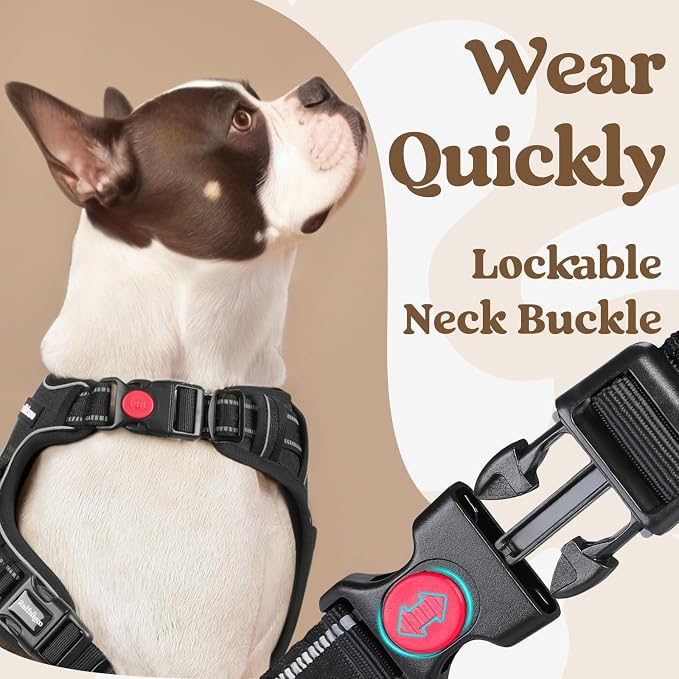 rabbitgoo Dog Harness for Large, No Pull Easy On & Off with 3 Buckles Pet Harness, Adjustable Soft Walking Vest with 2 Clips and Handle, Reflective for Large Dogs, Black, L