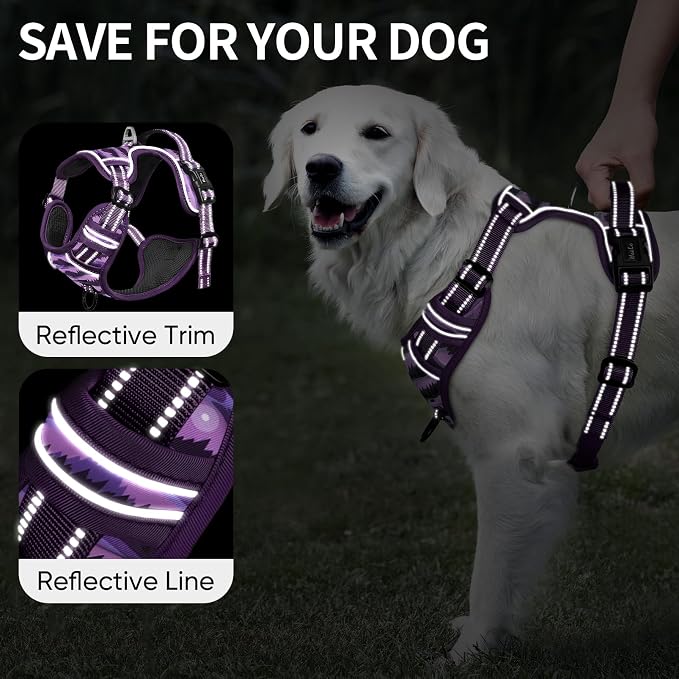 HEELE Dog Harness, No Pull Adjustable Padded Reflective Harness for Small Medium Large Dogs with Handle for Walking Training, Moon Night, S