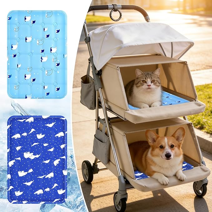 2Pcs Dog Stroller Cooling Mat for Pet Stroller Outdoor Pet Cooling Mat Waterproof Cooling Pad for Small Cat Puppy,Colorful