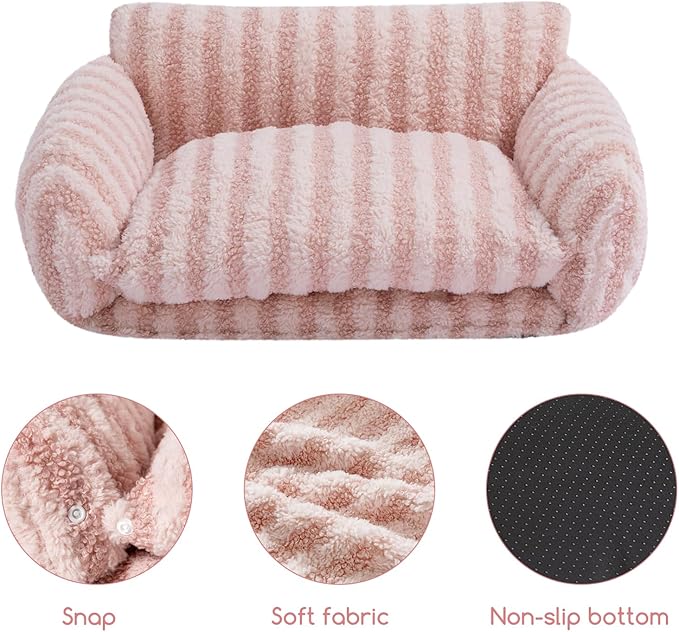 Hollypet Cat Bed Fluffy Plush Multifunctional Double-Layer Machine Washable Soft Warming Kitty Pet Couch Orthopedic Nest Beds for Small Cats Kitten and Dogs up to 13lbs, Pink(21x15x8 inch)