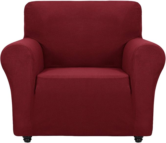 ZNSAYOTX Super Stretch Chair Slipcover Universal Sofa Chair Covers for Living Room Dogs Pet Furniture Protector Spandex Armchair Slipcovers with Anti Slip Foam Sticks (Wine Red, Chair)