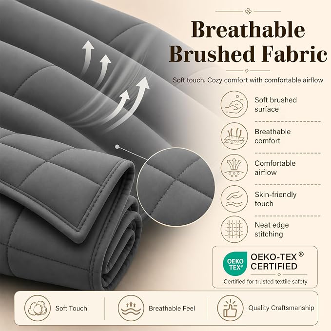 Weighted Blanket (15lbs 60"x80" Queen Size) Cooling Breathable Microfiber Material with Glass Beads Big Heavy Blanket for Adult All-Season Summer Fall Winter Soft Thick Comfort