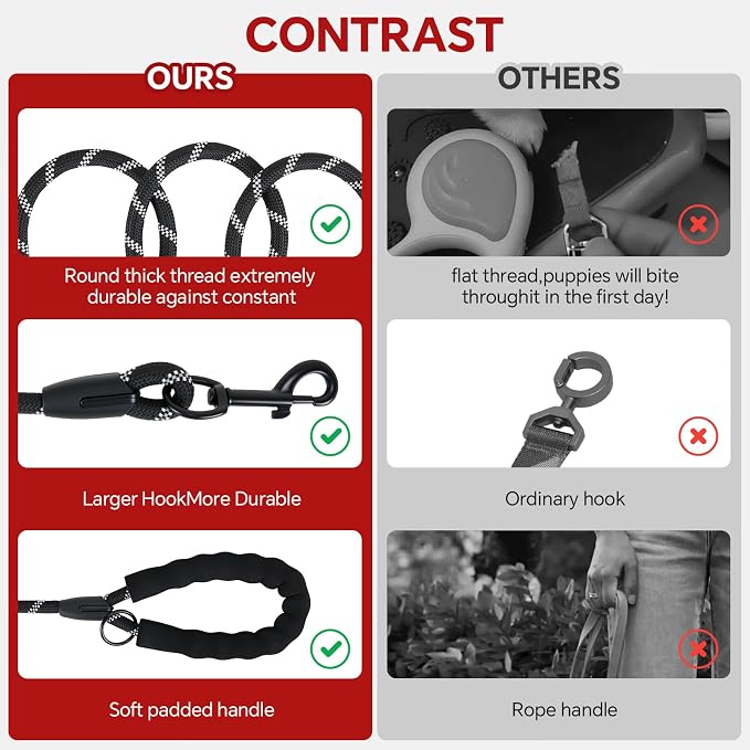Heavy Duty Dog Leash, 4.9 FT for Large and Small Dogs, Strong Nylon, Comfortable Handle, Reflective Stitching - Ideal for Walking, Training, and Outdoor Activities, Black