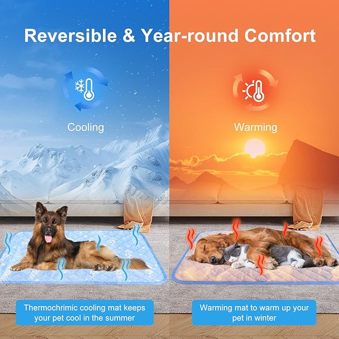 MH MYLUNE HOME Dog Cooling Mat 59" x 40" Cool-Chill Cool Fiber & Endothermic Color Changing Double-Sided Cooling & Warm Dog Mat, Foldable Washable Summer Pet Blanket