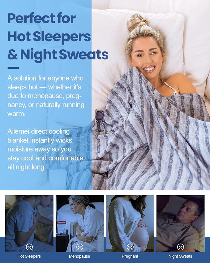 Ailemei Direct Cooling Blanket for Hot Sleepers,Double Sided Cold Effect,Queen Size Lightweight Breathable Summer Large Big Blankets for Bed,Transfer Heat to Keep Body Cool Night Sweats,90"x90"