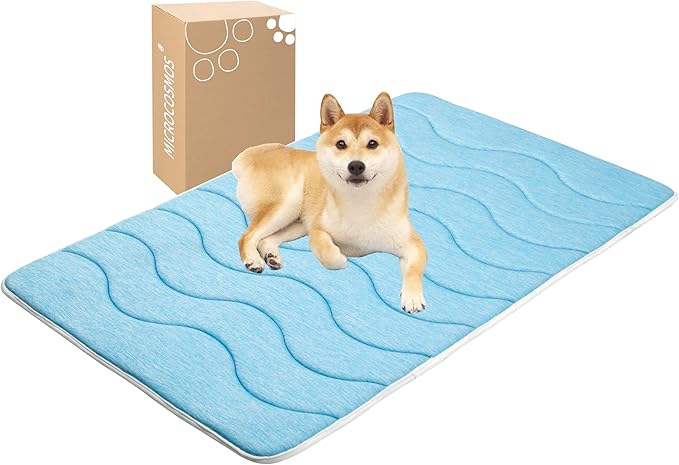 MICROCOSMOS 0.8" Thick Cooling Dog Foam Pad & Summer Pet Sleeping Mat, Machine Washable, Materials Safe, Portable Flat Pet Bed for Dogs.(Sky Blue, 48" x 30")