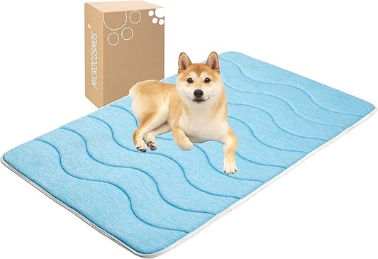 MICROCOSMOS 0.8" Thick Cooling Dog Foam Pad & Summer Pet Sleeping Mat, Machine Washable, Materials Safe, Portable Flat Pet Bed for Dogs.(Sky Blue, 48" x 30")