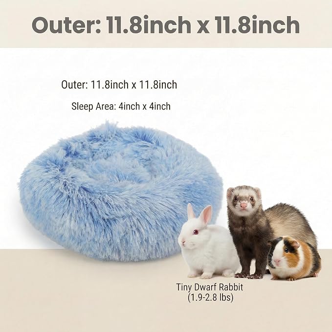 Guinea Pig Bed 11.8 Inch for Small Animal，Washable Small Animal Beds，Hideout Soft & Comfortable Donut Bed for Dwarf Rabbits/Hamster/Hedgehog/Ferrets,Blue and White