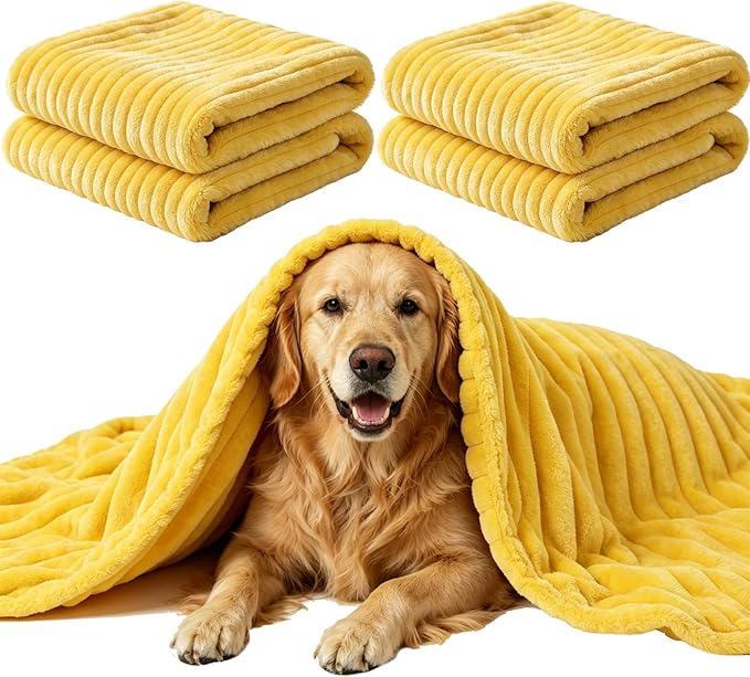 Emotional Support Blanket for Dogs, Yellow Blanket for Dog, Washable High Visibility Dog Blankets, for Help Reduce Pet Separation Anxiety (Yellow-L, 2Pcs)