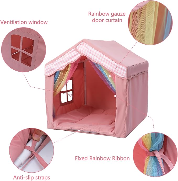 Cute Indoor Dog House for Small Dogs, LitaiL Princess Dog House Indoor Outdoor, Pink DogTent Bed, Small Dog Tent with Soft Cushion for Small Medium Pets