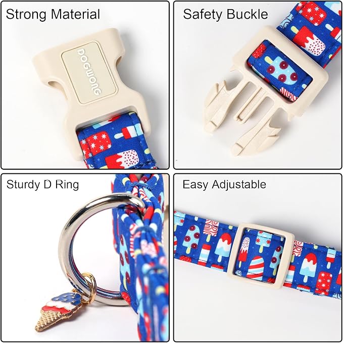 4th of July Dog Collar for Small Dogs, Summer Popsicle Patriotic Dog Collars, Adjustable Breathable Quick-Release Buckle Collars for Small Dogs, XS