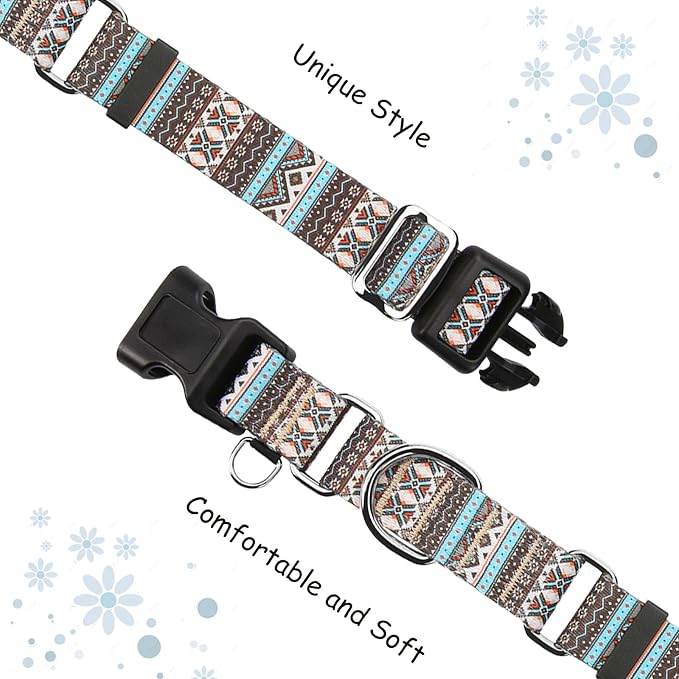 Martingale Dog Collar with Buckle Tribal Design Adjustable Escape Proof Pet Collars (Aztec, Large)