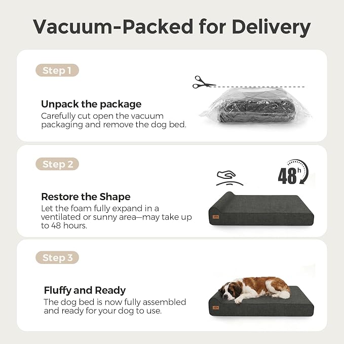 Sytopia 7" Thick Orthopedic Dog Beds for Extra Large Dogs (50" x 34" x 10"), Chew Proof Fabric Cover, 35D Memory Foam Dog Beds with Durable Waterproof Liner & Removable Washable Cover, Black