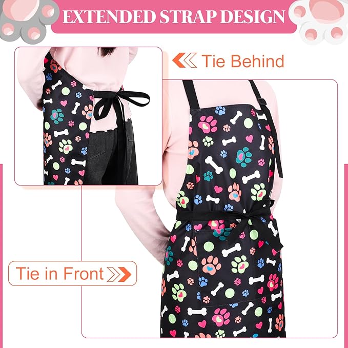 Dog Grooming Waterproof Apron with 2 Pockets, Cute Animals Puppy Dog Pets Apron