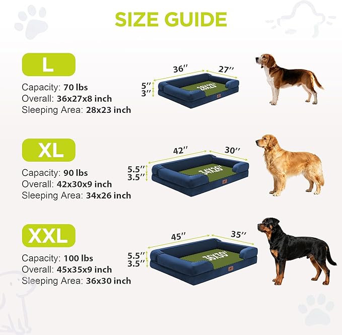 Extra Large Dog Bed, Orthopedic XL Washable Bed for Big Dog Waterproof Pet Couch Sofa Bolster with Removable Cover, Non-Slip Bottom, Tennis Ball Toy, 42 x 30