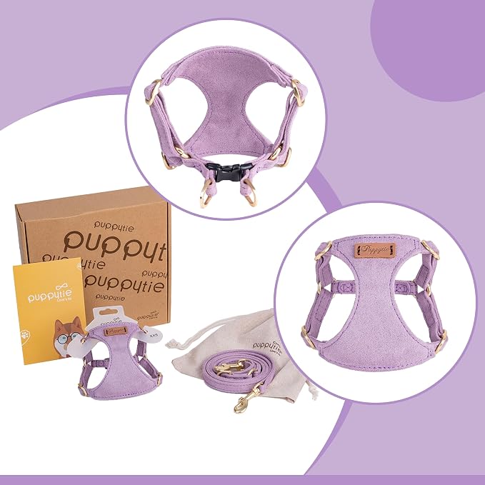 Puppytie No Pull Small Dog Harness with Multifunction Dog Leash,Lightweight Soft Adjustable No Choke Escape Proof Pet Harness Vest, Light Purple, S