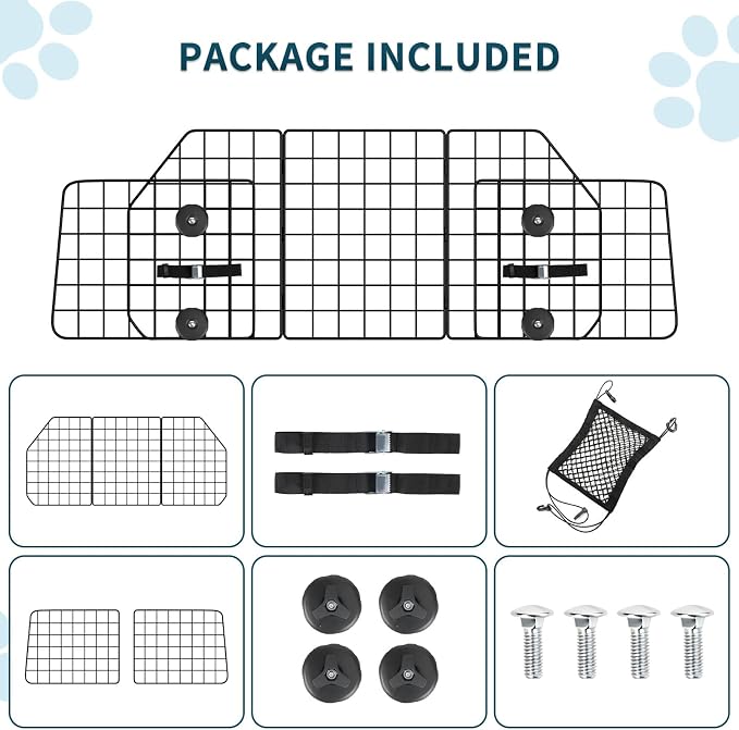 ERYTLLY Dog Car Barrier for SUVs, Vehicles, Dividers, Adjustable Heavy-Duty Wire Pet Gate, Foldable Car Pet Barrier with Mesh Bag, Car Accessories Safety Travel, for Cargo Area 36.6" to 64.5" Width