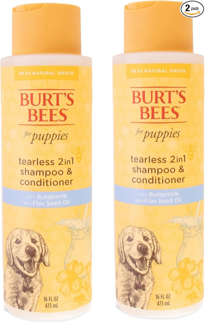 Burt’s Bees for Pets Tear Free Puppy Shampoo & Conditioner with Buttermilk, 2 in 1 Gentle Dog Shampoo for Puppies, Cleans and Conditions Sensitive Skin, 16 Fl Oz - 2 Pack