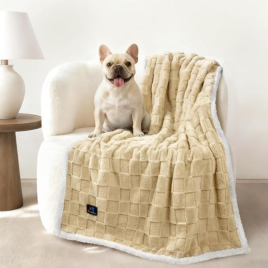Luciphia Waterproof Dog Blanket, Emotional Support Leakproof Medium Pet Blanket for Couch Sofa Bed Protector, Washable Sherpa Fleece with 3D Jacquard, Cozy Calming Reversible, Yellow, 57"x40"
