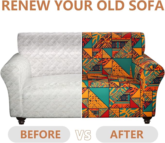 Stretch Couch Covers for 2 Separate Cushion Couch Sofa - Floral Printed Couch Sofa Cover ,Washable Sofa Slipcover,Pet Friendly Furniture Protector with Elastic Bottom,Universal Fit for Home(Loveseat)