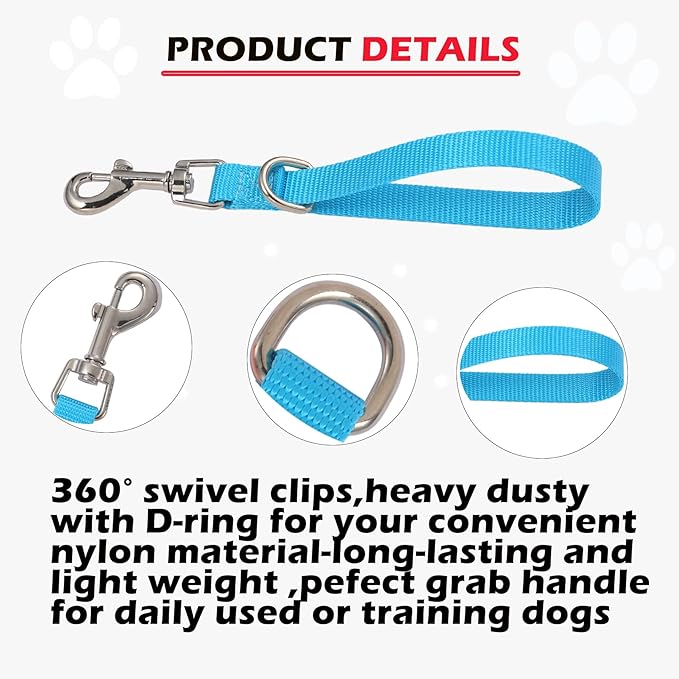 Short Dog Leash 2PCS Traffic Leashes 8" Pet Lead Training Pets Leads Dogs Grab Tab Orange & Sky Blue Dog Lead for Indoor Outdoor Daily Walking Backup Hiking(Orange & Sky Blue)
