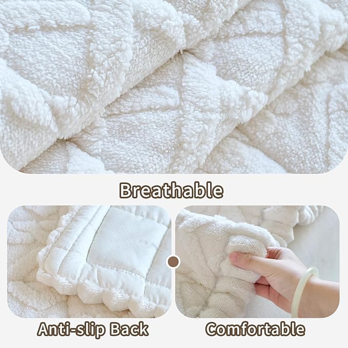 Fuzzy Couch Covers for Dogs, Non Slip Thick Dog Couch Cover Protector, Plush Pet Couch Covers for Sofa Washable, Soft Sofa Cushion Slipcovers Pet Friendly(1PC, Beige White, 27.6”x70.9”)