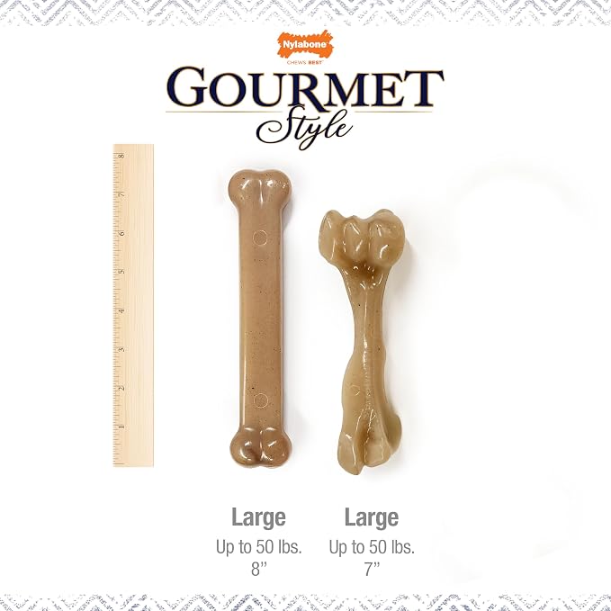 Nylabone Gourmet Style Strong Chew Toy Bundle, Toys for Dogs, Baby Back Ribs & Aged Cheddar Flavor, Large - Up to 50 lbs, 2 Pack