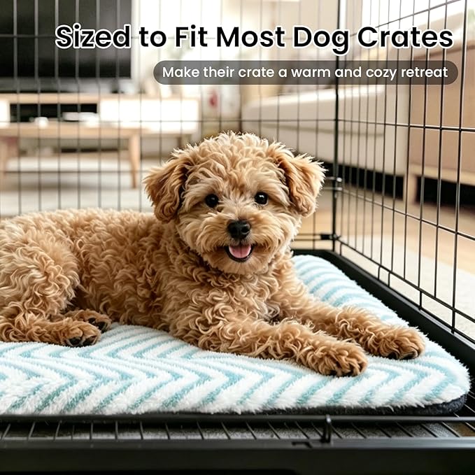 Mora Pets Washable Dog Crate Pad Soft Kennel Bed Crate Mat for Small Dogs, Puppies & Cats Flat Pet Bed with Anti-Slip Bottom for Dog Cage, Carrier & Travel Sleeping Chevron Blue 24 x 18