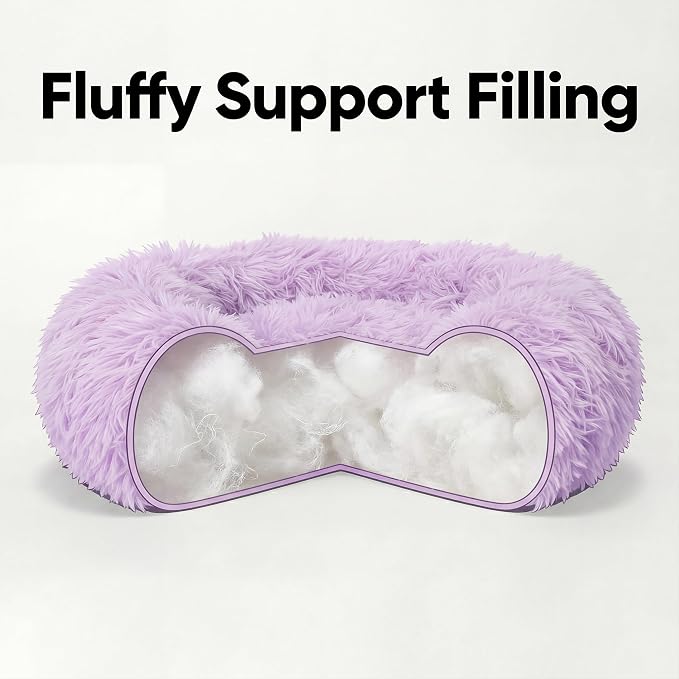 Tiny Dog Bed 15 Inch for Extra Small Dogs,Washable Puppy Bed,Soft Faux Fur Calming Donut Bed for Chihuahua Yorkie Maltese Pomeranian,Purple