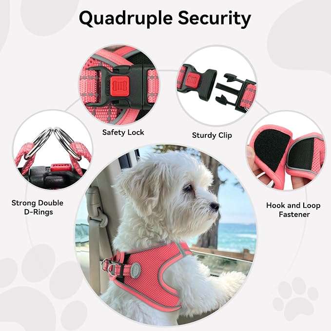 Joytale Small Dog Harness, Breathable Mesh Step-in Vest, Reflective Soft Padded Harnesses Small Sized Dog for Walking, Pink, S