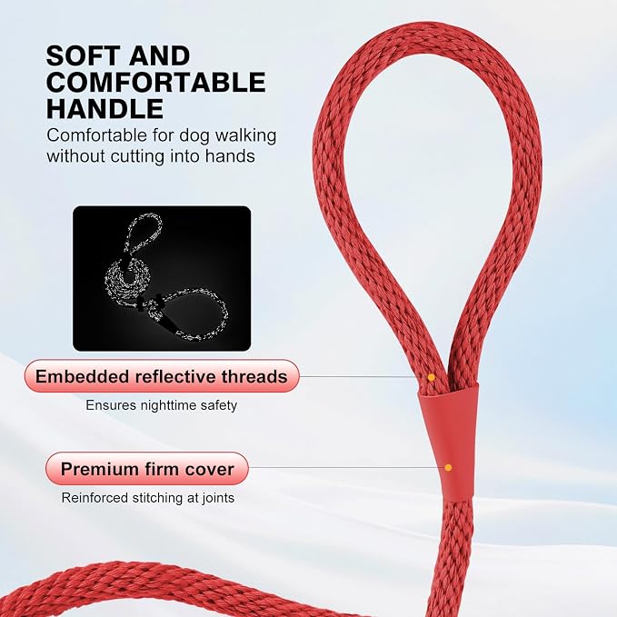 Lynxking Dog Leash Slip Lead Reflective Breathable Rope Comfortable Strong No Pull Slip On Pet Training Lead for Dogs (Red, Small 3/8 inch x 6ft)