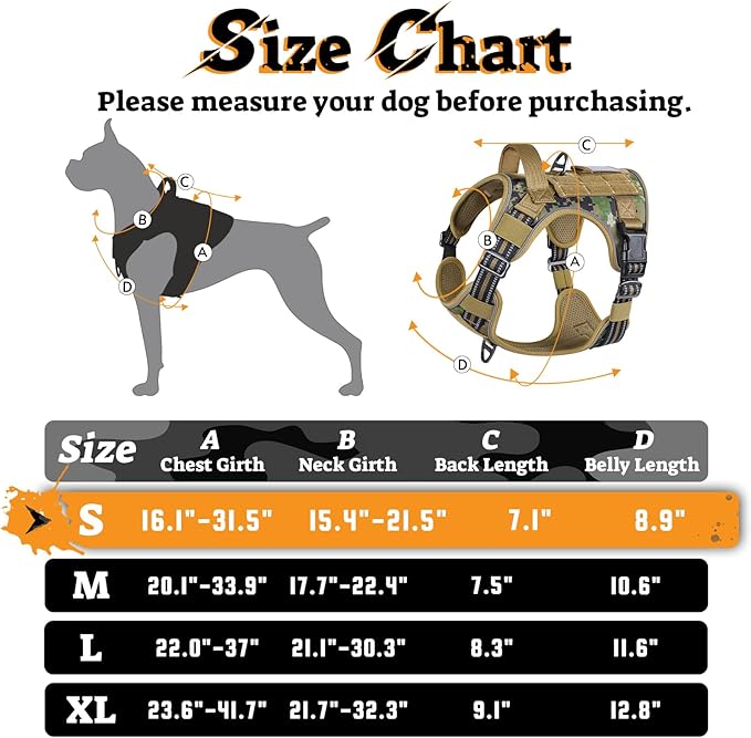 rabbitgoo Tactical Dog Harness for Small Dogs No Pull Adjustable Military Vest with Handle MOLLE Reflective Heavy Duty Dog Vest for Walking Training Hunting Outdoor Medium Size Dog Brown Camo S