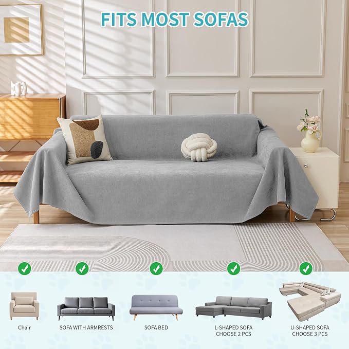 Warmstar Couch Protector from Cat Claws, Waterproof Couch Cover Anti Slip,Couch Cover 3 Cushion Sofa Washable,Anti-Scratch Pet Sofa Cover Heavy Duty,91"X150", Grey