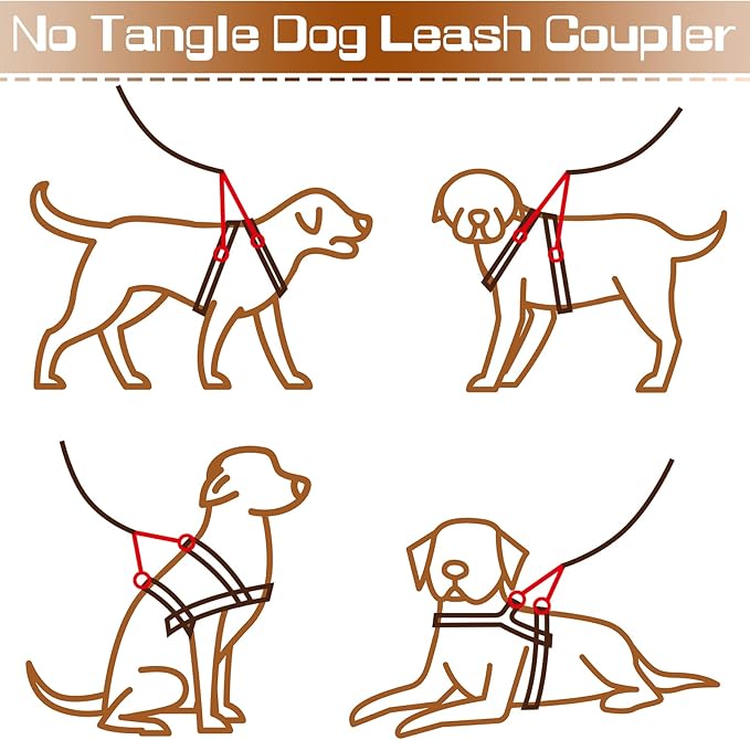 Reginary 4 Pieces No Tangle Dog Leash Couplers Black Double Clip Leash for Two Clasp Dog 0.6 Inch Wide Heavy Duty Nylon for Large Pet Walking Supplies, 4 Inch