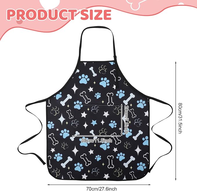 4 Pack Dog Grooming Aprons with 2 Pockets Adjustable Grooming Smock Apron for Dog Groomers Dog Cat Pets Cute Animals Bib Apron