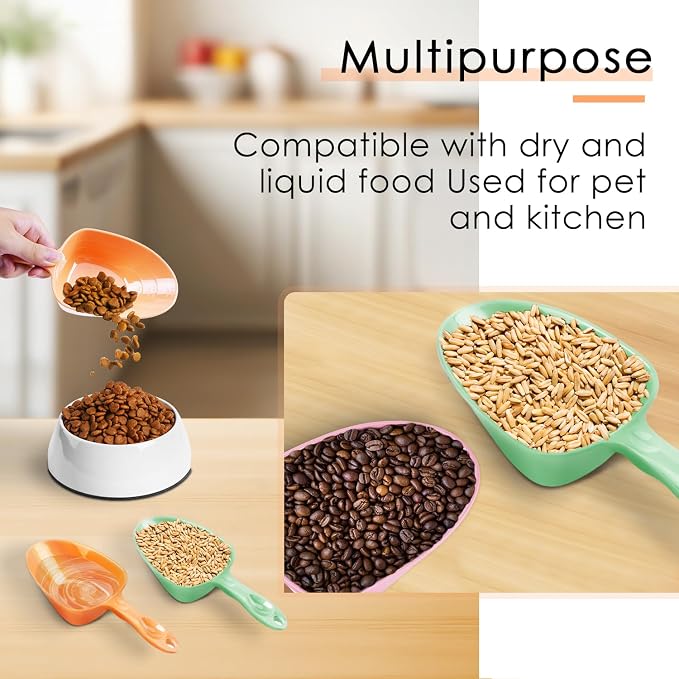 Melamine Pet Food Measuring Scoop, 1 Cup 1/2 Cup 1/4 Cup with Clear Measurement Lines for Dog, Cat, Bird, and Rabbit, Durable, Ergonomic Handle, Dishwasher safe-Orange & Baby Blue