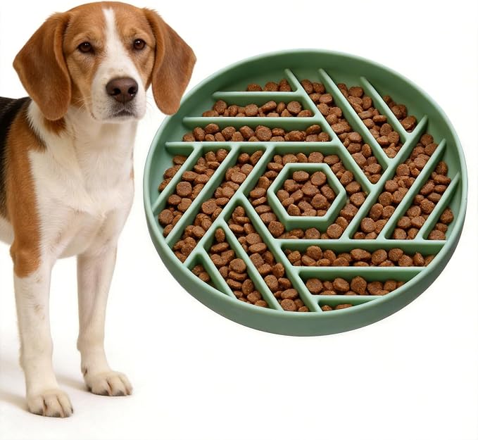 Silicone Slow Feeder Dog Bowl with Suction Base, Anti Choking Maze Puzzle Design Pet Bowl for Small and Medium Dogs & Cats, Non-Slip Food Grade Slow Eating Bowl to Prevent Bloating