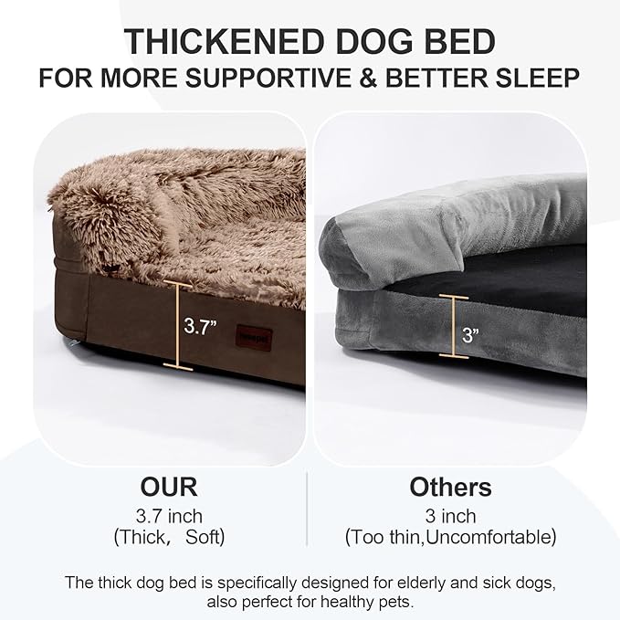 iweepet Fluffy Orthopedic Dog Beds for Large & Extra Large Dogs, 41" Calming Dog Sofa Bed with Supportive 28D Egg-Crate Foam, Removable Washable Cover, Waterproof Lining, for Puppy,Senior,Sick