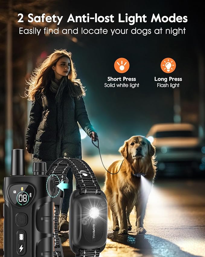 SLOPEHILL Dog Shock Collar - 4200FT Dog Training Collar with Remote,IPX8 Waterproof E-Collar with Beep,Vibration,Shock,Flash Light,No Shock Mode,Shock Collar for Small Medium Large Dog 8-140lbs,Black